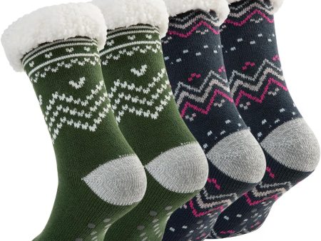 Sock Slippers for Women - 2 Pack Non Slip Socks - Fuzzy Socks Warm Socks with Grippers Sherpa Fleece Lined Thermal Supply