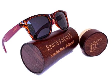 Red Bamboo Tortoise Framed Sunglasses With Wood Case, Artisan Engraved Online now