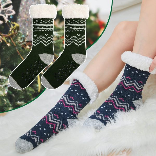 Sock Slippers for Women - 2 Pack Non Slip Socks - Fuzzy Socks Warm Socks with Grippers Sherpa Fleece Lined Thermal Supply