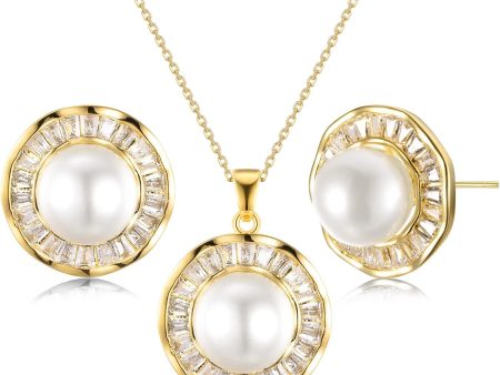 Pearl Wedding Necklace and Earrings 14K Gold Plated Sunflower Jewelry Set for Women & Bridesmaids You Are My Sunshine Shiny Cubic Zirconia Chain Length 18 +2  Extender (A) on Sale