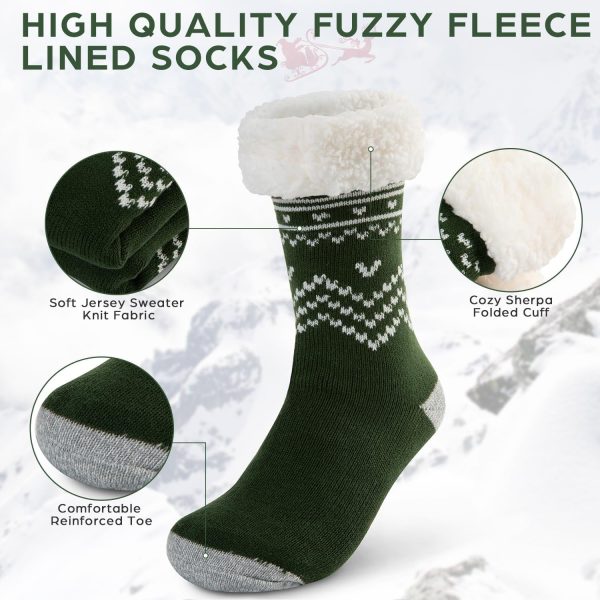 Sock Slippers for Women - 2 Pack Non Slip Socks - Fuzzy Socks Warm Socks with Grippers Sherpa Fleece Lined Thermal Supply