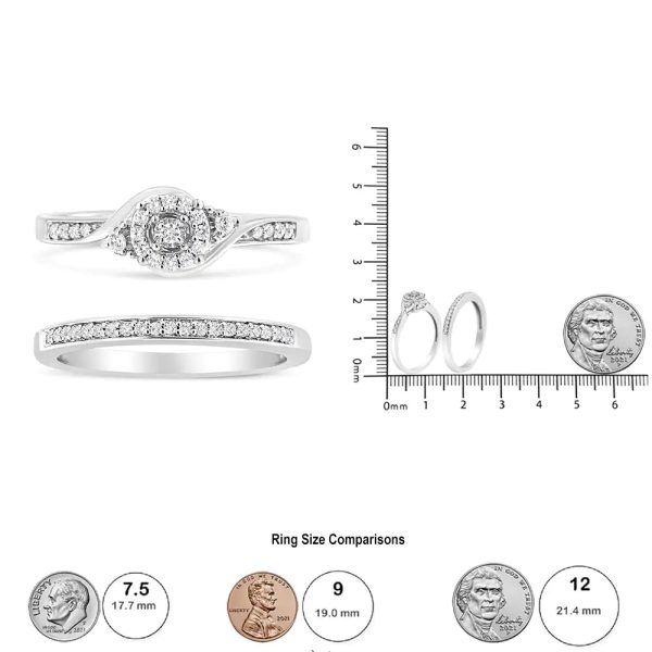 .925 Sterling Silver 1 4 Cttw Diamond Halo and Swirl Engagement Ring and Wedding Band Set (I-J Color, I3 Clarity) For Discount